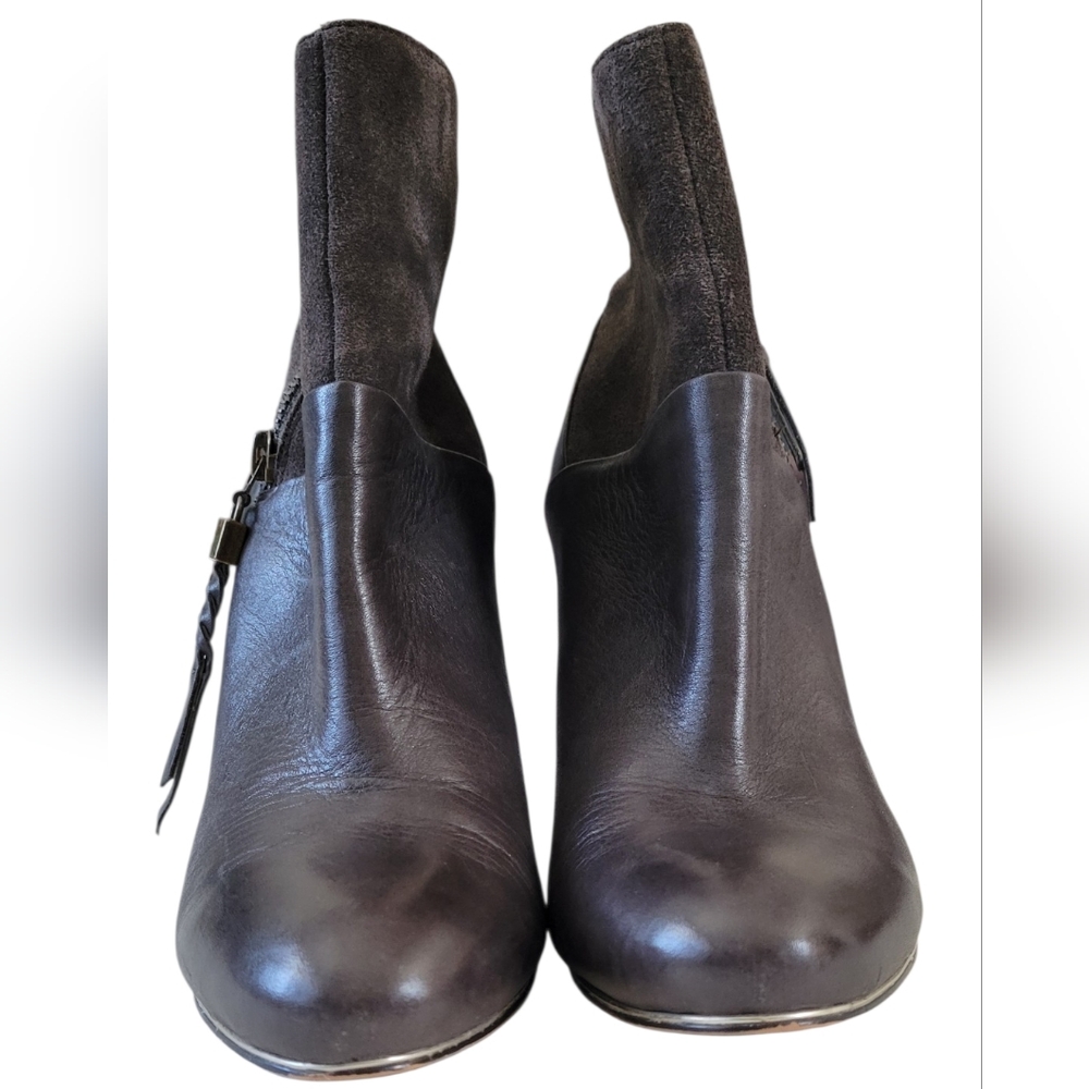 Elliott Lucca Dafne Ankle Booties Brown Leather & Suede, Block Heel, Women's 7.5 - Picture 5 of 12